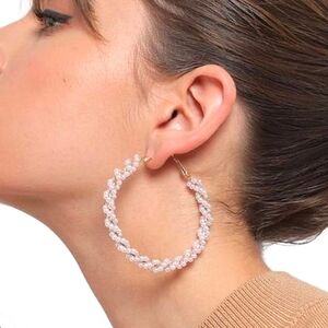 Gold hoop earrings Beaded Statement Boho faux Pearl chunky twist 💖2/$30